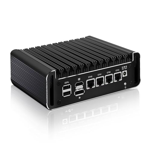 PeeliCeeli N150(bis zu 3,6 GHz) Mini PC Lüfterlos, OPNsense Firewall Hardware Barebone, Micro Desktop Appliance Büro mit 4X i226-V 2.5Gbe, TF Card Slot, 4K Display (No RAM/SSD/OS) von PeeliCeeli