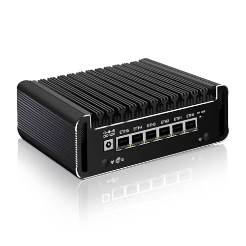 PeeliCeeli i3 N355(bis zu 3,9GHz) Mini PC Lüfterlos, OPNsense Firewall Hardware DDR5 32GB RAM 1TB SSD, Micro Desktop Appliance Büro Win 11 pro, 6 x i226V 2.5G LAN, TF, 4K, USB C von PeeliCeeli