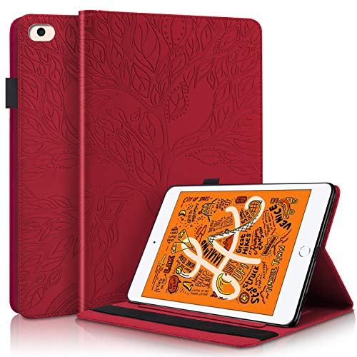 Pefcase iPad Mini 7.9 Inch Case for iPad Mini 1th/2th/3th/4th/5th Generation Cover, Multi-Angle Viewing Folio Smart Leather Cover for Apple iPad Mini 7.9 Inch Case Life Tree - Red von FQQF