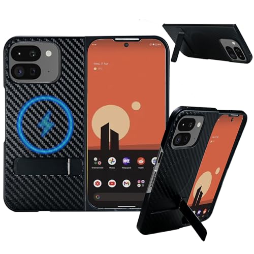 Pefimt Schutzhülle für Google Pixel 9 Pro, kompatibel mit MagSafe, integrierter Ständer und Magnetring, luxuriöses Karbonfaser-Texturleder + Polycarbonat, Schutzhülle für Pixel Fold 2, Schwarz von Pefimt
