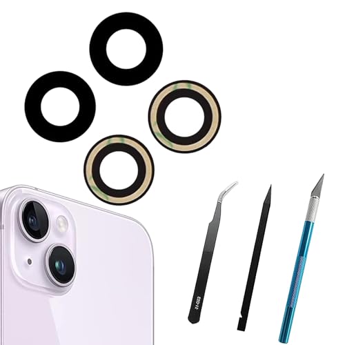 PeiDog 2 Stück Rückkamera Glas Objektiv Ersatz für iPhone 14 und iPhone 14 Plus Back Rück Kamera Glas Linse, Ersatz-Reparaturwerkzeug-Set Set von PeiDog