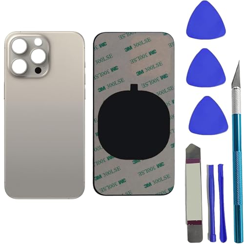 Peixiong 15 Pro Max Rückglas Ersatz für iPhone 15 Pro Max Rückseite Glas Abdeckung Ersatz mit vorinstalliertem Kleber + Reparaturwerkzeug-Kit (Naturtitan) von Peixiong