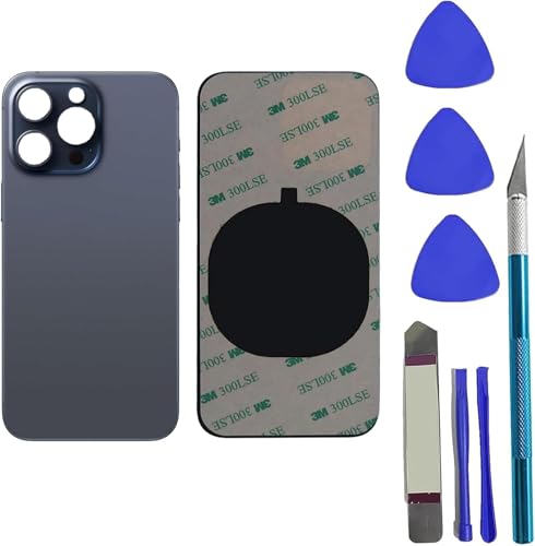 Peixiong 15 Pro Max hinteren Glas Ersatz für iPhone 15 Pro Max hinteren Glasabdeckung Ersatz mit vorinstallierten Klebstoff + Reparing Tool Kit (Blau Titanium) von Peixiong