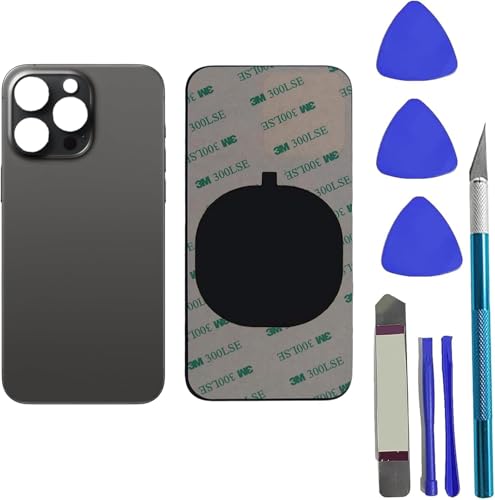 Peixiong 15 Pro Max hinteren Glas Ersatz für iPhone 15 Pro Max hinteren Glasabdeckung Ersatz mit vorinstallierten Klebstoff + Reparing Tool Kit (Schwarz Titanium) von Peixiong