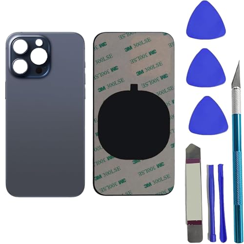 Peixiong 15 Pro Rückglas-Ersatz für iPhone 15 Pro, Rückseite Glas Abdeckung Ersatz mit vorinstalliertem Kleber + Reparaturwerkzeug-Kit (Blaues Titan) von Peixiong
