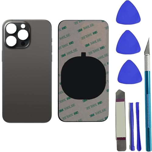 Peixiong 15 Pro Rückglas Ersatz für iPhone 15 Pro Rear Back Glass Cover Ersatz mit vorinstalliertem Kleber + Reparaturwerkzeug-Kit (Black Titan) von Peixiong