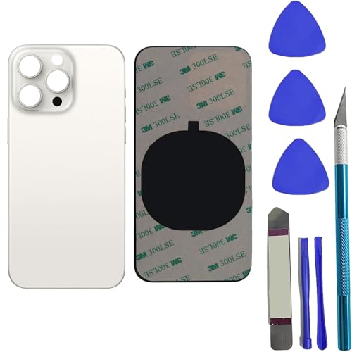 Peixiong 15 Pro Rückglas Ersatz für iPhone 15 Pro Rear Back Glass Cover Ersatz mit vorinstalliertem Kleber + Reparaturwerkzeug-Kit (Weißes Titan) von Peixiong