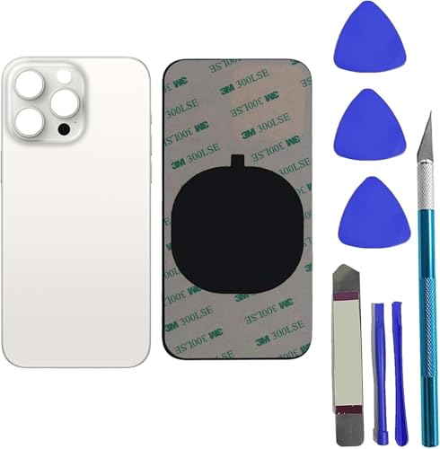 Peixiong 15 Pro hinteren Glas Ersatz für iPhone 15 Pro hinteren Glasabdeckung Ersatz mit vorinstallierten Klebstoff + Reparieren Tool Kit (Weiß Titanium) von Peixiong