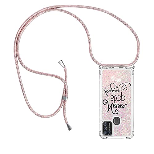 PekaTech Handykette für Samsung Galaxy M31, Glitzer Flüssig Bewegende Treibsand Hülle mit Band Umhängetaschen+Hüllen mit Umhängeband Handykordel mit Schutzhülle Stylische Kette mit Case von PekaTech