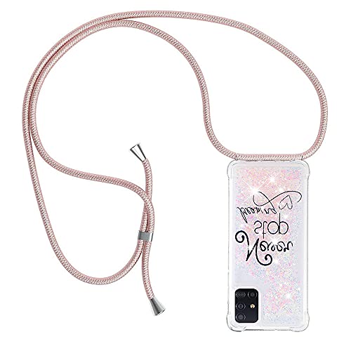 Handykette kompatibel mit Samsung Galaxy M51, Glitzer Flüssig Bewegende Treibsand Hülle mit Band Umhängetaschen+Hüllen mit Umhängeband Handykordel mit Schutzhülle Stylische Kette mit Case, Traum von PekaTech