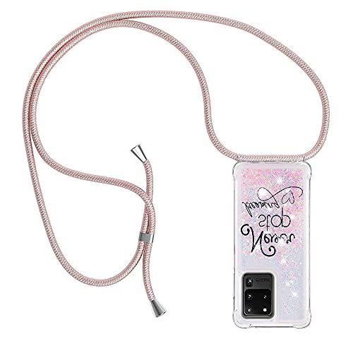 PekaTech Handykette für Samsung Galaxy S20 Ultra, Glitzer Flüssig Bewegende Treibsand Hülle mit Band Umhängetaschen+Hüllen mit Umhängeband Handykordel mit Schutzhülle Stylische Kette mit Case von PekaTech