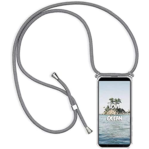 PekaTech Handykette Handyhülle für Motorola Moto G9 Play/Moto E7 Plus Hülle, Smartphone Necklace Hülle mit Band - Transparent Schutzhülle Stossfest - Schnur mit Case zum Umhängen in Grau von PekaTech