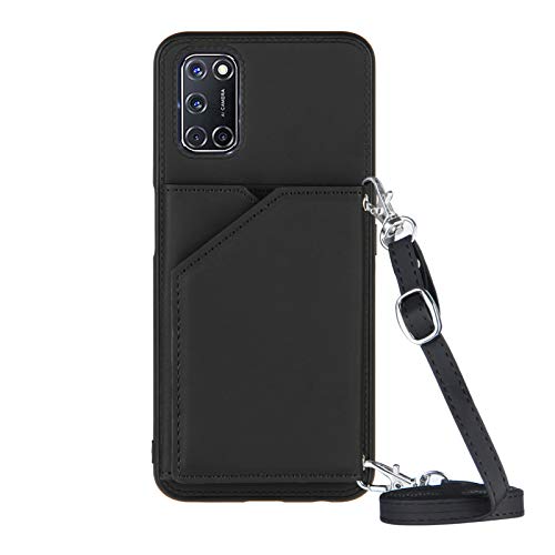 PekaTech Handykette für Oppo A52 / Oppo A72 / Oppo A92, PU-Leder Hülle- Handyhülle mit Band zum Umhängen - Klapptasche Handytasche Case mit Handy-Kette, Kartenfach und Portmonee, Schwarz von PekaTech