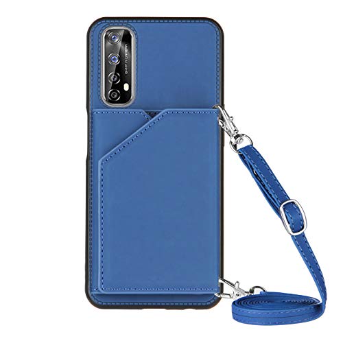 PekaTech Handykette für Realme 7 5G, PU-Leder Hülle- Handyhülle mit Band zum Umhängen - Klapptasche Handytasche Case mit Handy-Kette, Kartenfach und Portmonee, Blau von PekaTech