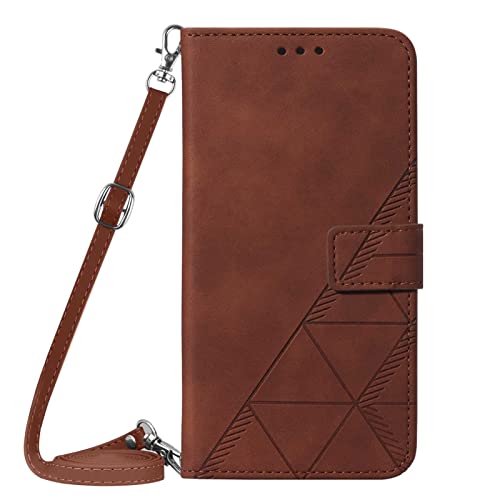 PekaTech Handykette für Samsung Galaxy A12 / M12 Schutzhülle, PU-Leder Hülle - Handyhülle mit Band zum Umhängen - Klapptasche Handytasche Case mit Handy-Kette, Kartenfach und Portmonee, Braun von PekaTech