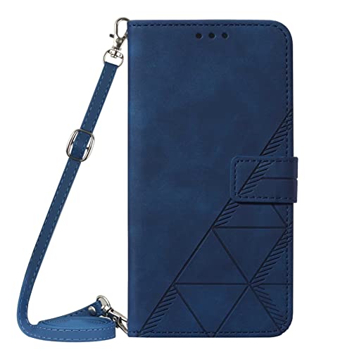 PekaTech Handykette für Samsung Galaxy A21S Schutzhülle, PU-Leder Hülle - Handyhülle mit Band zum Umhängen - Klapptasche Handytasche Case mit Handy-Kette, Kartenfach und Portmonee, Blau von PekaTech