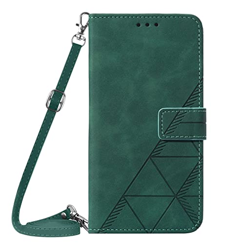 PekaTech Handykette für Samsung Galaxy A32 4G Schutzhülle, PU-Leder Hülle - Handyhülle mit Band zum Umhängen - Klapptasche Handytasche Case mit Handy-Kette, Kartenfach und Portmonee, Grün von PekaTech