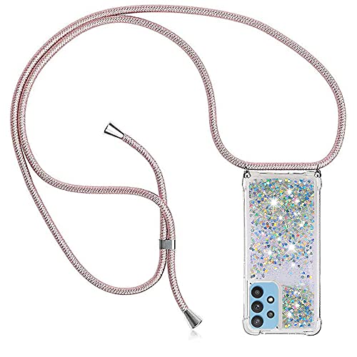 PekaTech Handykette für Samsung Galaxy A32 5G, Glitzer Flüssig Bewegende Treibsand Hülle mit Band Umhängetaschen+Hüllen mit Umhängeband Handykordel mit Schutzhülle Stylische Kette mit Case von PekaTech