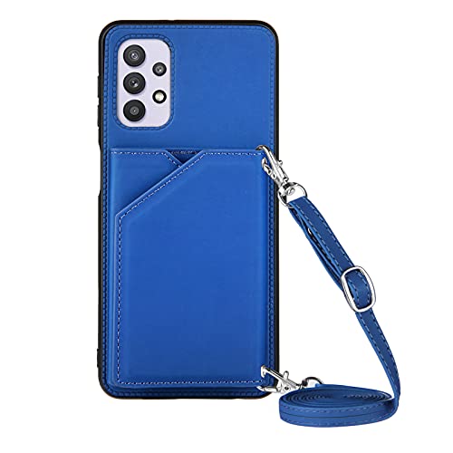 PekaTech Handykette für Samsung Galaxy A32 5G, PU-Leder Hülle- Handyhülle mit Band zum Umhängen - Klapptasche Handytasche Case mit Handy-Kette, Kartenfach und Portmonee, Blau von PekaTech