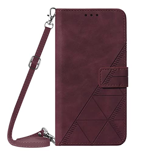 PekaTech Handykette für Samsung Galaxy A32 5G Schutzhülle, PU-Leder Hülle - Handyhülle mit Band zum Umhängen - Klapptasche Handytasche Case mit Handy-Kette, Kartenfach und Portmonee, Rot von PekaTech