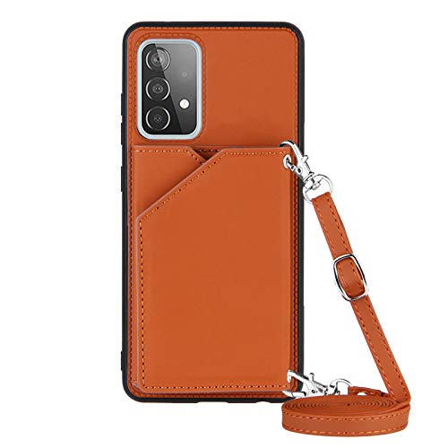 PekaTech Handykette für Samsung Galaxy A52 / A52S, PU-Leder Hülle- Handyhülle mit Band zum Umhängen - Klapptasche Handytasche Case mit Handy-Kette, Kartenfach und Portmonee, Braun von PekaTech