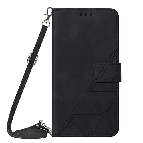 PekaTech Handykette für Samsung Galaxy A52 / A52s Schutzhülle, PU-Leder Hülle - Handyhülle mit Band zum Umhängen - Klapptasche Handytasche Case mit Handy-Kette, Kartenfach und Portmonee, Schwarz von PekaTech