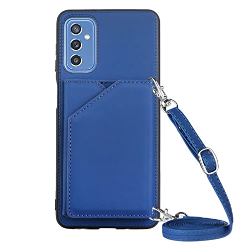 PekaTech Handykette für Samsung Galaxy M52 5G, PU-Leder Hülle- Handyhülle mit Band zum Umhängen - Klapptasche Handytasche Case mit Handy-Kette, Kartenfach und Portmonee, Blau von PekaTech