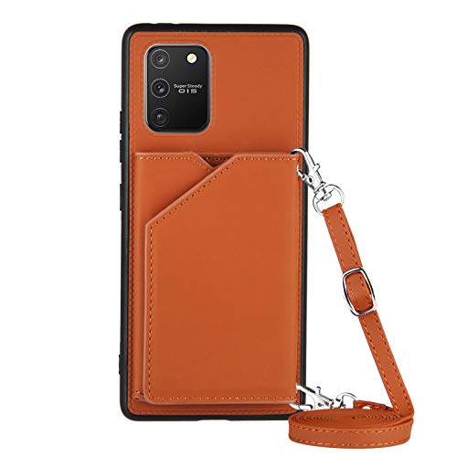 PekaTech Handykette für Samsung Galaxy S10 Lite / A91, PU-Leder Hülle- Handyhülle mit Band zum Umhängen - Klapptasche Handytasche Case mit Handy-Kette, Kartenfach und Portmonee, Braun von PekaTech