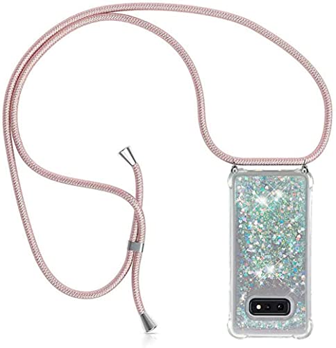 PekaTech Handykette für Samsung Galaxy S10e, Glitzer Flüssig Bewegende Treibsand Hülle mit Band Umhängetaschen+Hüllen mit Umhängeband Handykordel mit Schutzhülle Stylische Kette mit Case von PekaTech