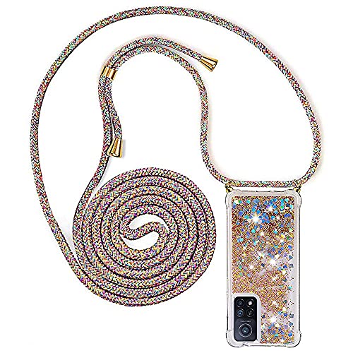 PekaTech Handykette für Xiaomi Mi 10T / 10T Pro, Glitzer Flüssig Bewegende Treibsand Hülle mit Band Umhängetaschen+Hüllen mit Umhängeband Handykordel mit Schutzhülle Stylische Kette mit Case von PekaTech