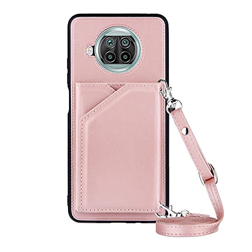 PekaTech Handykette für Xiaomi Mi 10T Lite 5G, PU-Leder Hülle- Handyhülle mit Band zum Umhängen - Klapptasche Handytasche Case mit Handy-Kette, Kartenfach und Portmonee, Roségold von PekaTech