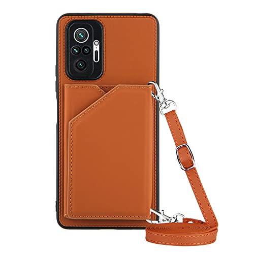 PekaTech Handykette für Xiaomi Redmi Note 10 Pro, PU-Leder Hülle- Handyhülle mit Band zum Umhängen - Klapptasche Handytasche Case mit Handy-Kette, Kartenfach und Portmonee, Braun von PekaTech