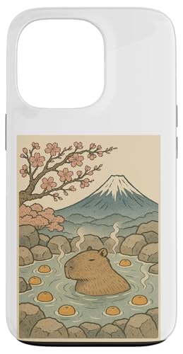 Capybara Kawaii Kunst in heißen Quellen mit Kirschblüten Hülle für iPhone 13 Pro von Pelican Tries to Eat Cute Capaybara Design
