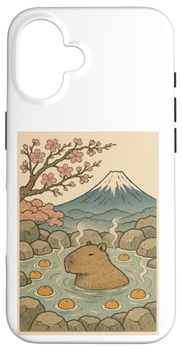 Capybara Kawaii Kunst in heißen Quellen mit Kirschblüten Hülle für iPhone 16 Capybara Kawaii Kunst in heißen Quellen mit Kirschblüten Hülle für iPhone 16 von Pelican Tries to Eat Cute Capaybara Design