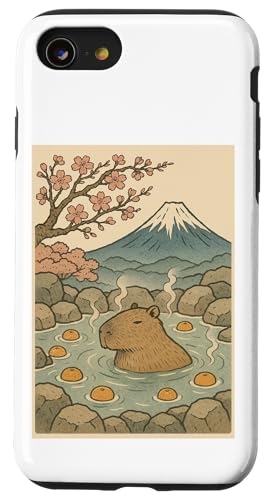 Capybara Kawaii Kunst in heißen Quellen mit Kirschblüten Hülle für iPhone SE (2020) / 7 / 8 von Pelican Tries to Eat Cute Capaybara Design
