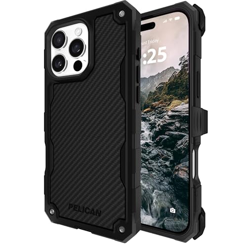 Pelican Shield Schutzhülle für iPhone 16 Pro [kompatibel mit MagSafe], robuste Handyhülle mit 6,4 m Fallschutz in Militärqualität, robuste Handyhülle mit Gürtelclip für iPhone 16 Pro, Carbon von Pelican
