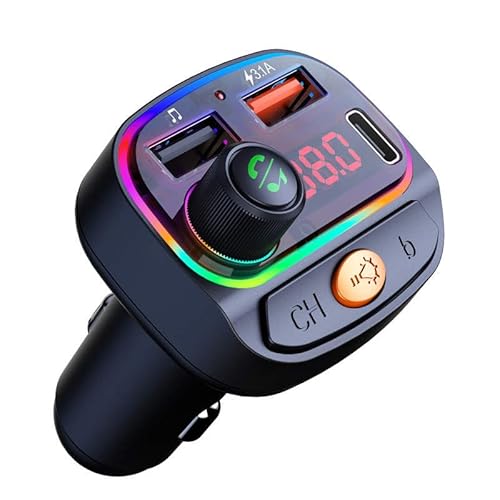 PELIGO FM-Transmitter mit Ambientelicht + Rauschunterdrückung, KFZ-Adapter, USB,Typ-C Anschluss, kabelloses 5.0 Bluetooth, Freisprechfunktion, MP3-Player, Hi-Fi-Bass-Unterstützung, Bluetooth Adapter von Peligo