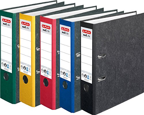 HERLITZ Ordner maX.file nature A4 Wolkenmarmorbezug selbstklebendes Rückenschild | 5er Sparpack in diversen Farben zur Auswahl (8cm breit | 10er Pack, sortiert) von Pelikan max.File