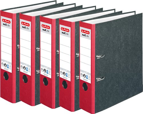 HERLITZ Ordner maX.file nature A4 Wolkenmarmorbezug selbstklebendes Rückenschild | 5er Sparpack in diversen Farben zur Auswahl (8cm breit | 5er Pack, rot) von Pelikan max.File