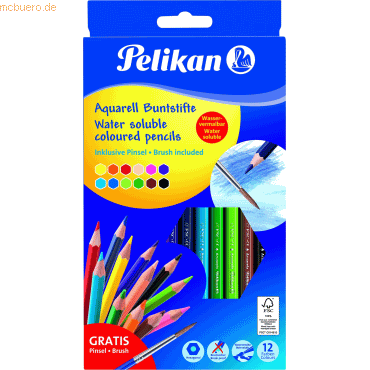 10 x Pelikan Aquarell-Buntstifte inkl. Haar-Pinsel 3mm VE=12 Farben von Pelikan