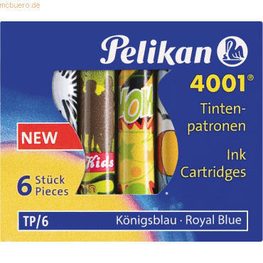 50 x Pelikan Tintenpatrone 4001 TP/6 königsblau mit Motiv VE=6 Stück von Pelikan