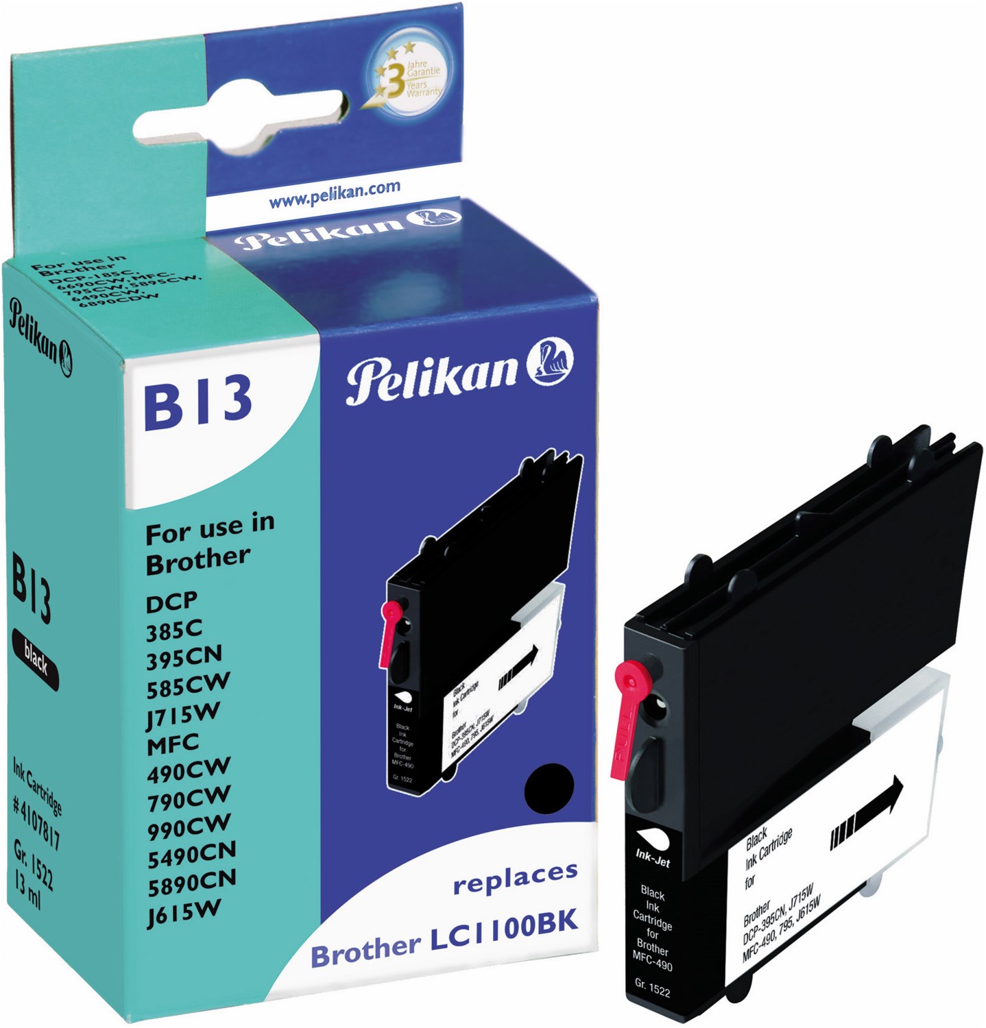 B13 Tintenpatrone ersetzt Brother LC1100BK schwarz von Pelikan