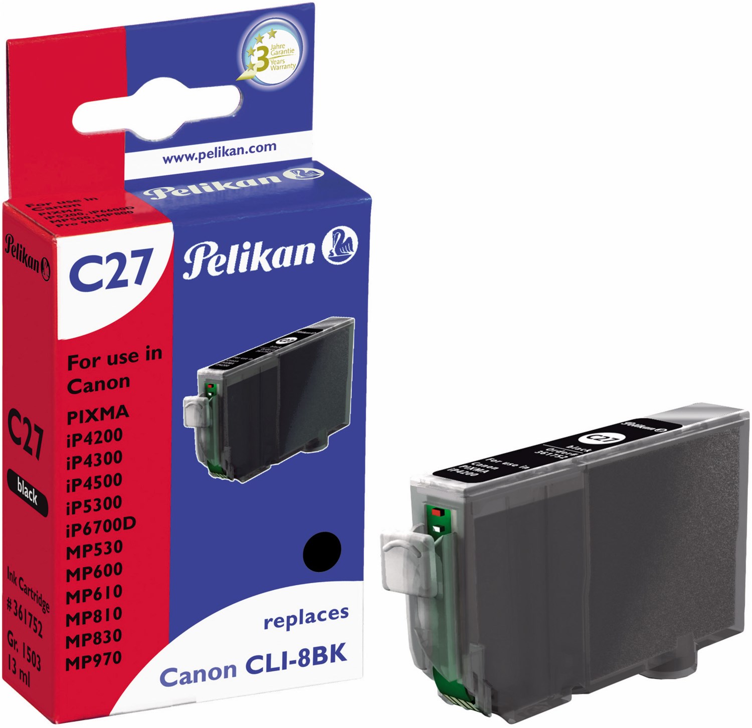 C27 Tintenpatrone ersetzt Canon CLI-8BK schwarz C27 Tintenpatrone ersetzt Canon CLI-8BK schwarz von Pelikan