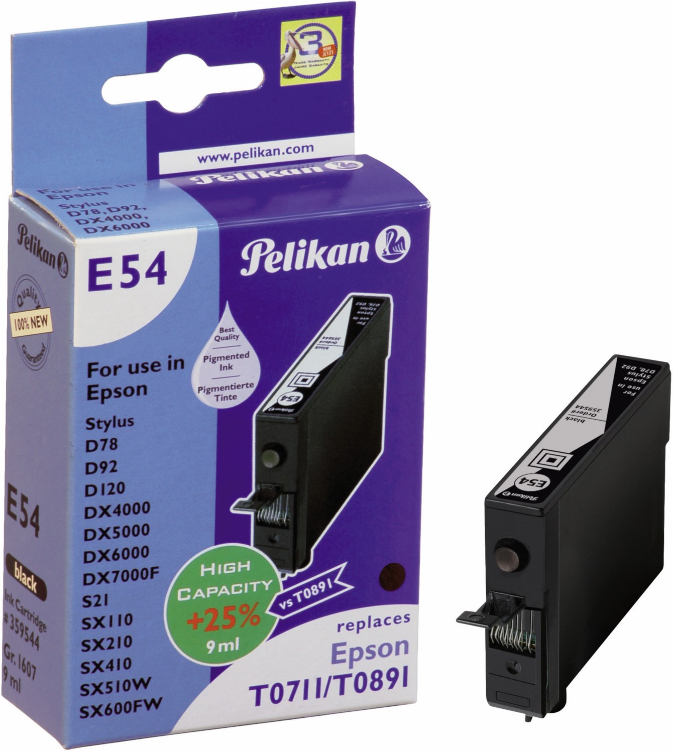 E54 Tintenpatrone ersetzt Epson T07114011 schwarz von Pelikan
