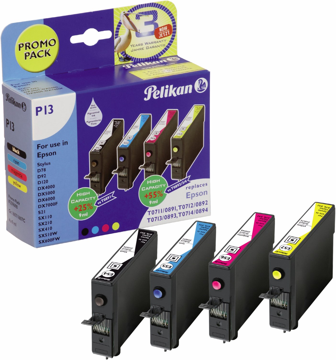 P13 Tinten-Multipack ersetzt Epson T07154010 4-farbig von Pelikan
