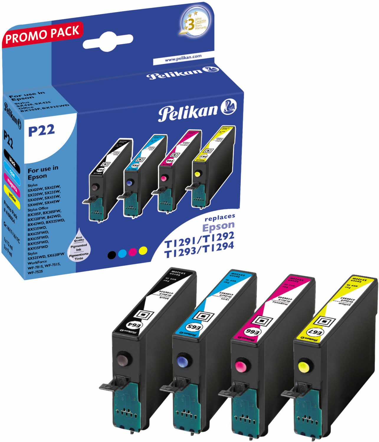 P22 Tinten-Multipack ersetzt Epson T12954010 4-farbig von Pelikan