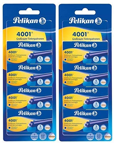Pelikan 330894 Tintenpatronen 4001, 40 Stück, (4 x 5 Großraum-Patronen, königsblau, 2 Packungen) von Pelikan