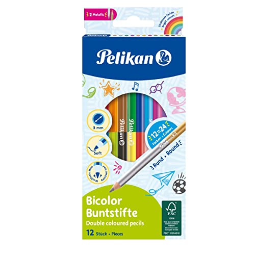 Pelikan 700146 12 Bicolor-Buntstifte, 24 Farben, rund, jeder Buntstift mit 2 verschiedenfarbigen Enden, farbig lackiert in Minenfarbe Pelikan 700146 12 Bicolor-Buntstifte, 24 Farben, rund, jeder Buntstift mit 2 verschiedenfarbigen Enden, farbig lackiert in Minenfarbe von Pelikan