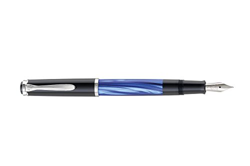 Pelikan 801867 Kolbenfüllhalter M205 Blau-Marmoriert, Feder F in Faltschachtel von Pelikan