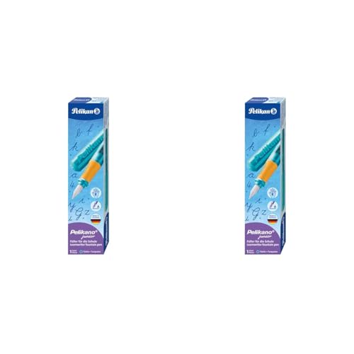 Pelikan 924886 Füller Pelikano Junior für Rechtshänder, Feder A, 1 Set, türkis (Packung mit 2) von Pelikan